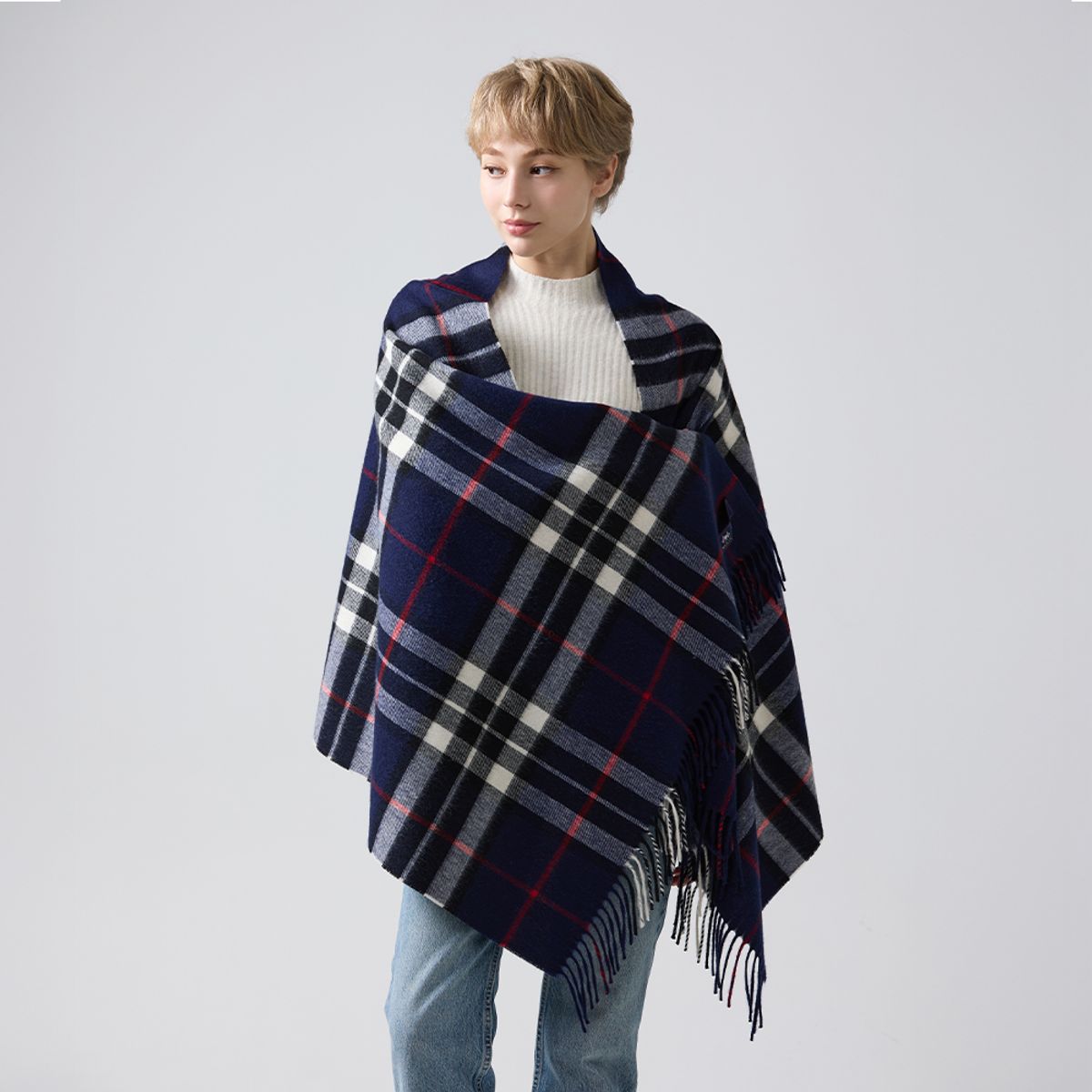 아브라함문(ABRAHAM MOON) 메리노울 숄 70cm - 네이비 톰슨
