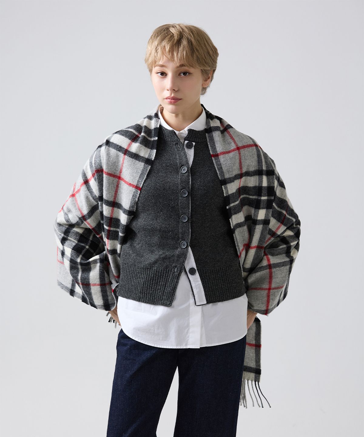 아브라함문(ABRAHAM MOON) 메리노울 숄 70cm - 그레이 톰슨