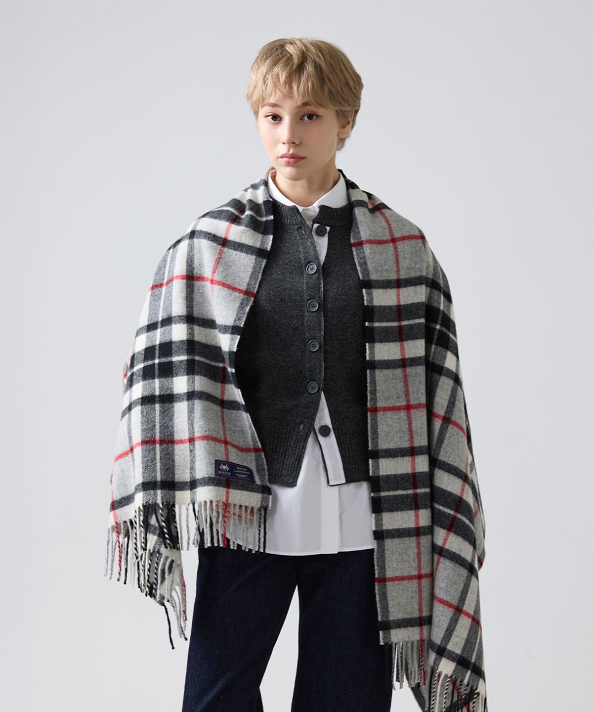 아브라함문(ABRAHAM MOON) 메리노울 숄 70cm - 그레이 톰슨