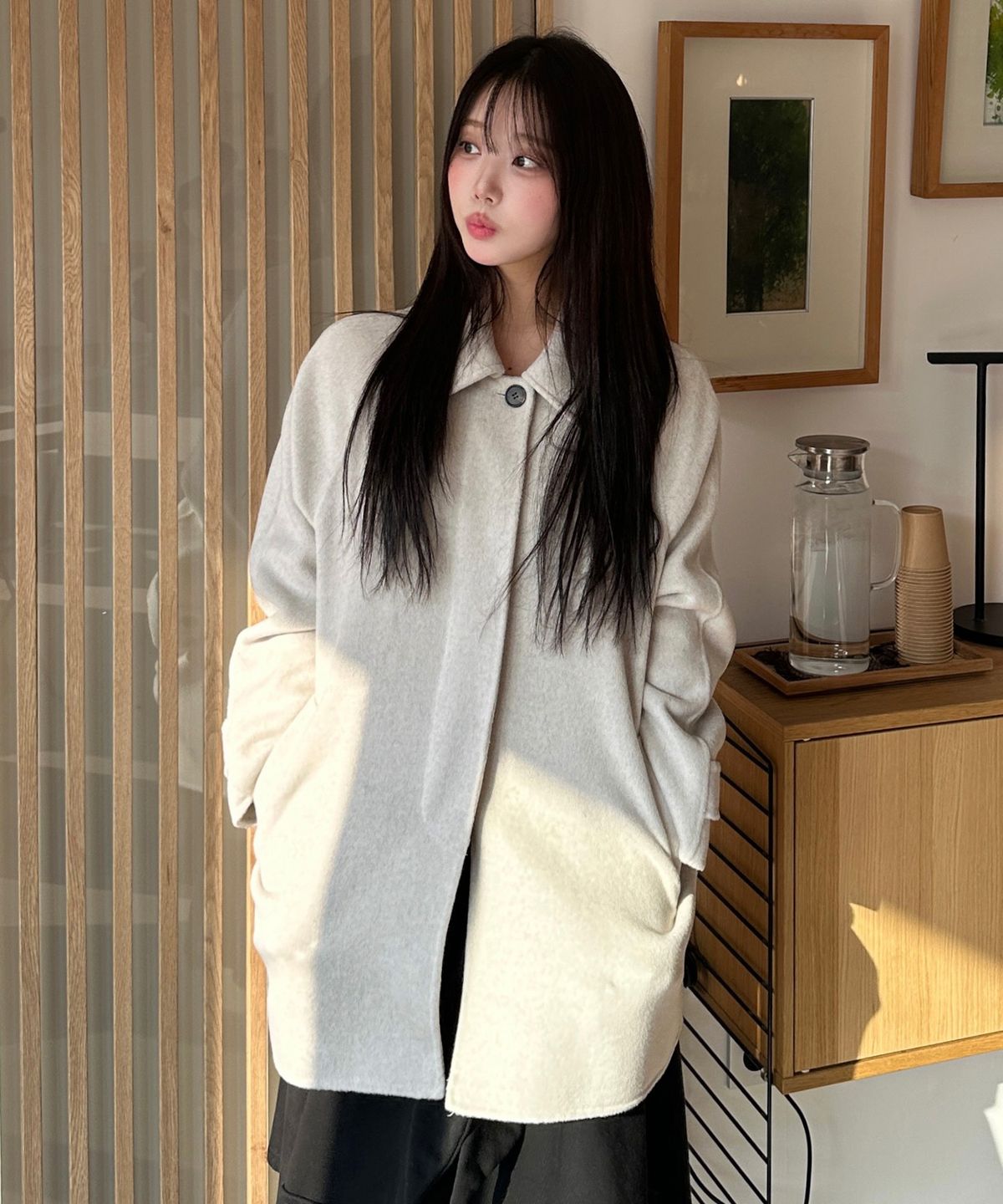 마인드브릿지 우먼(MIND BRIDGE WOMEN) [W]핸드메이드 벨티드 하프 코트 - 2color
