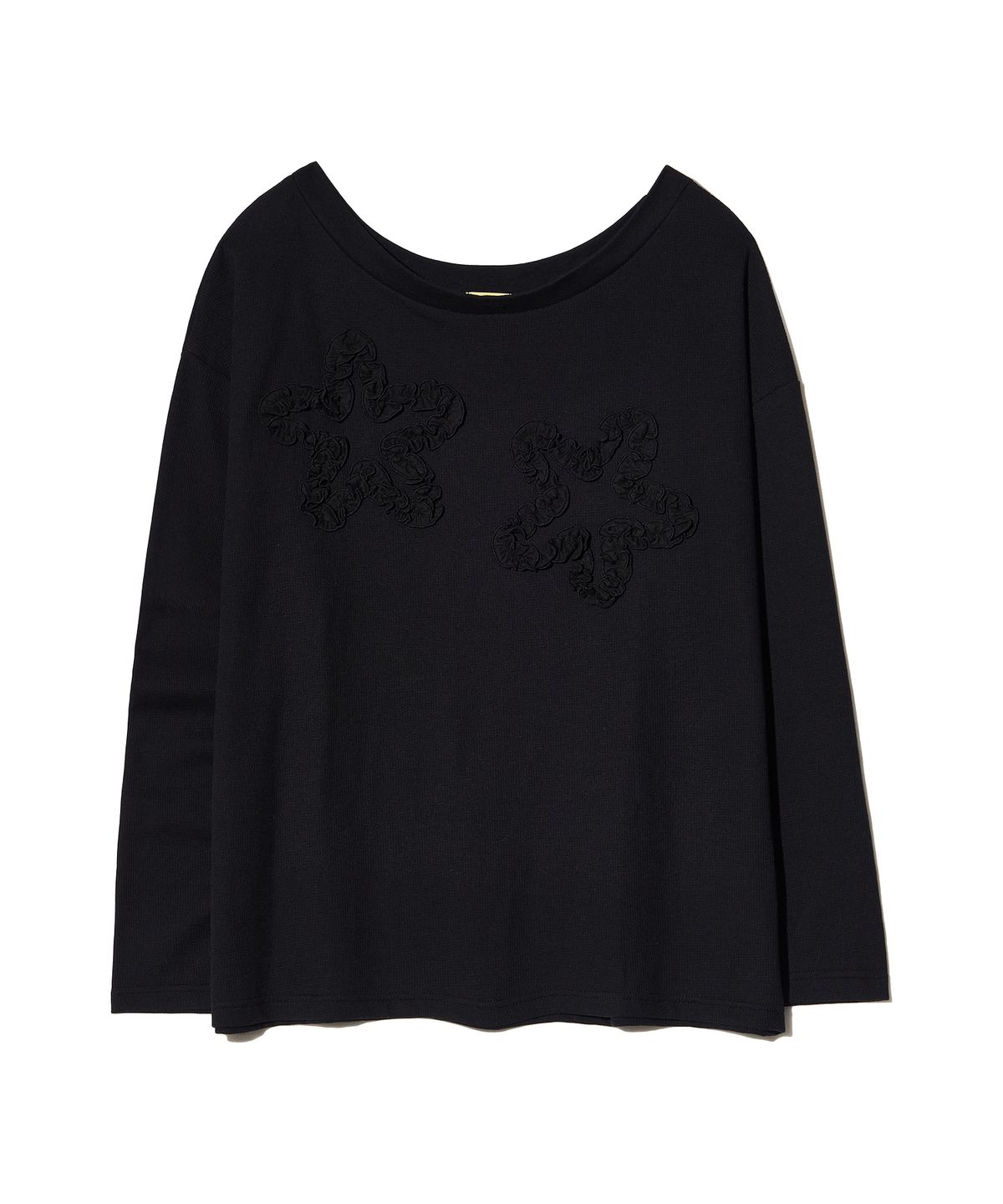피스메이커(PIECE MAKER) FLOWER OFF-SHOULDER WAFFLE LS (BLACK)
