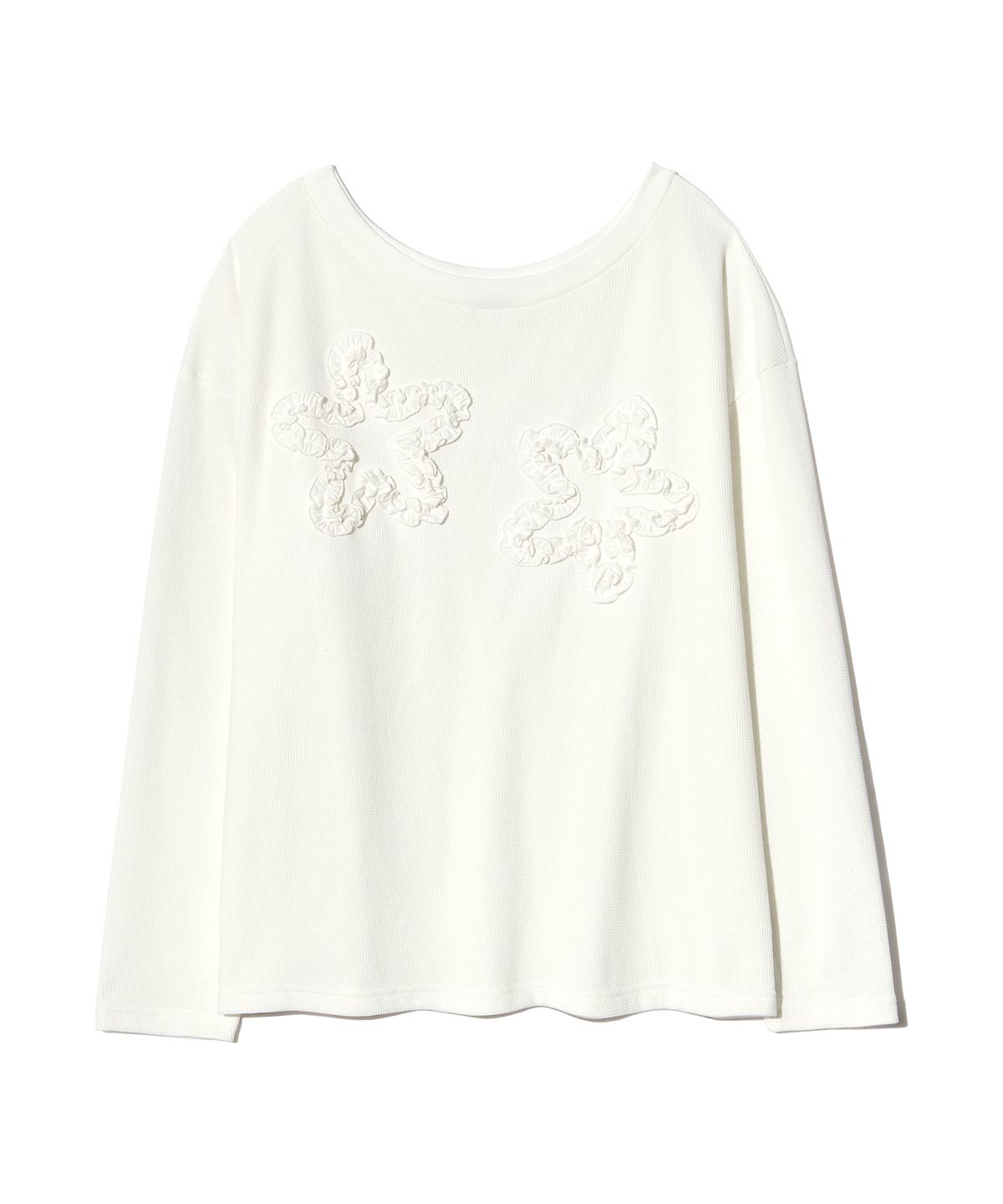 피스메이커(PIECE MAKER) FLOWER OFF-SHOULDER WAFFLE LS (WHITE)