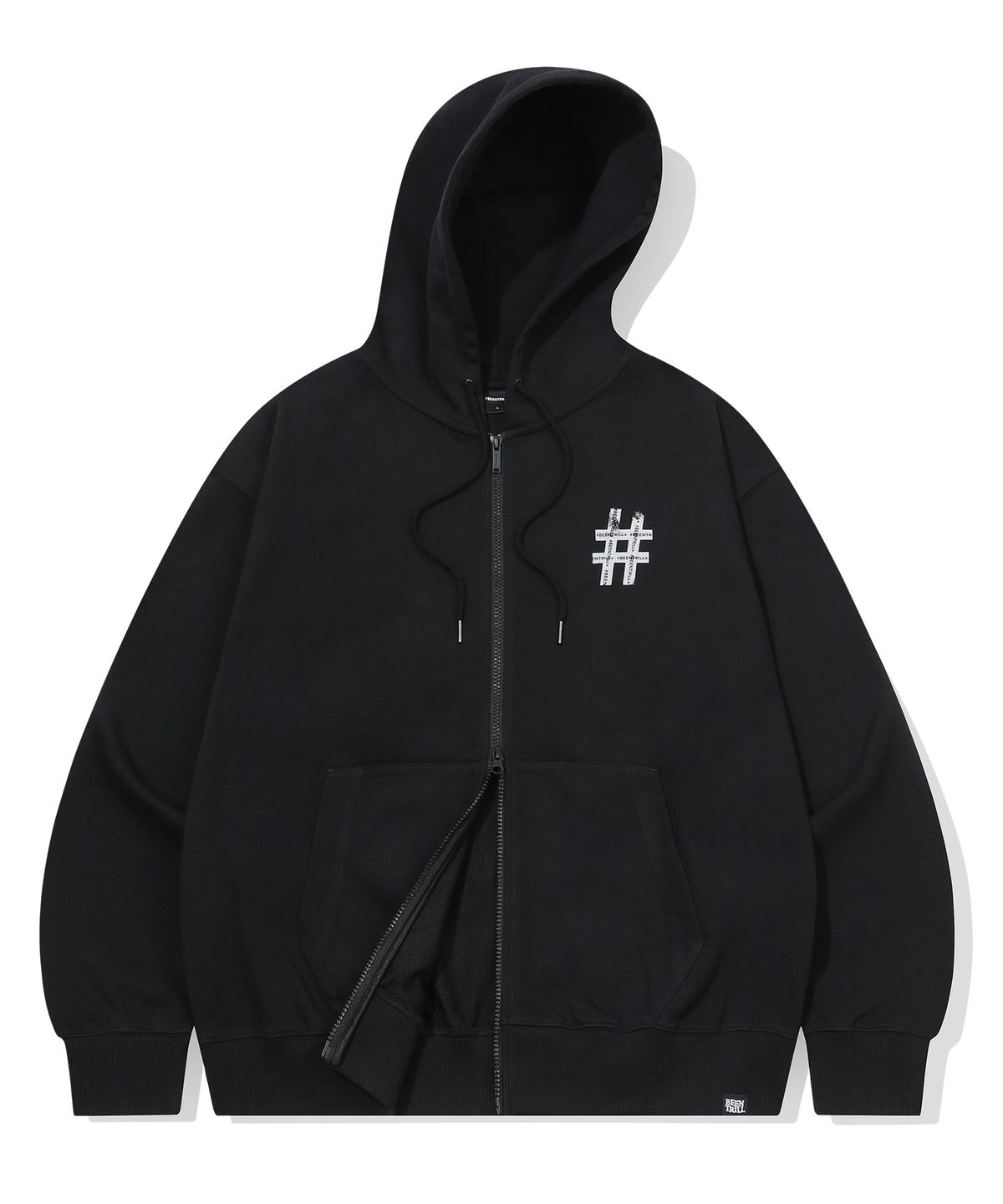 빈트릴(BEENTRILL) 롤러 페인팅 해시태그 후드 집업(블랙)