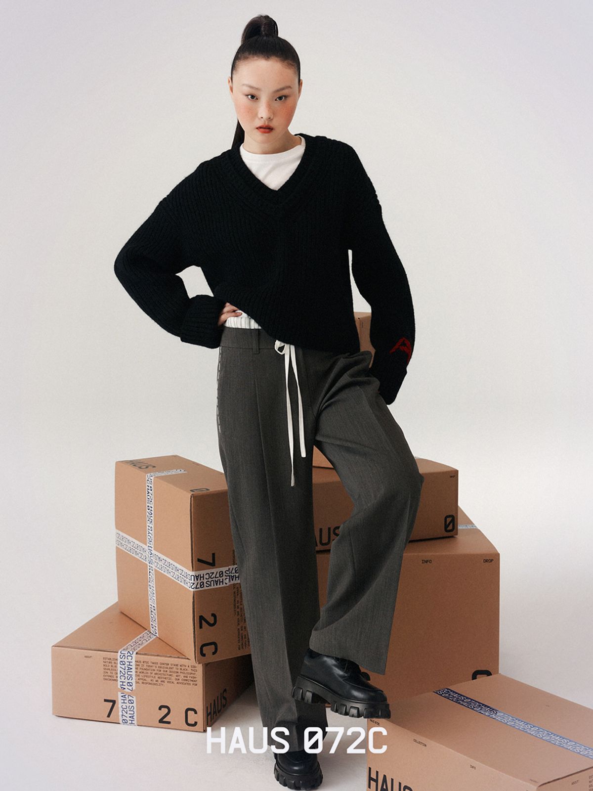 하우스공칠이씨(HAUS072C) DOUBLE WAIST WIDE PANTS BROWN