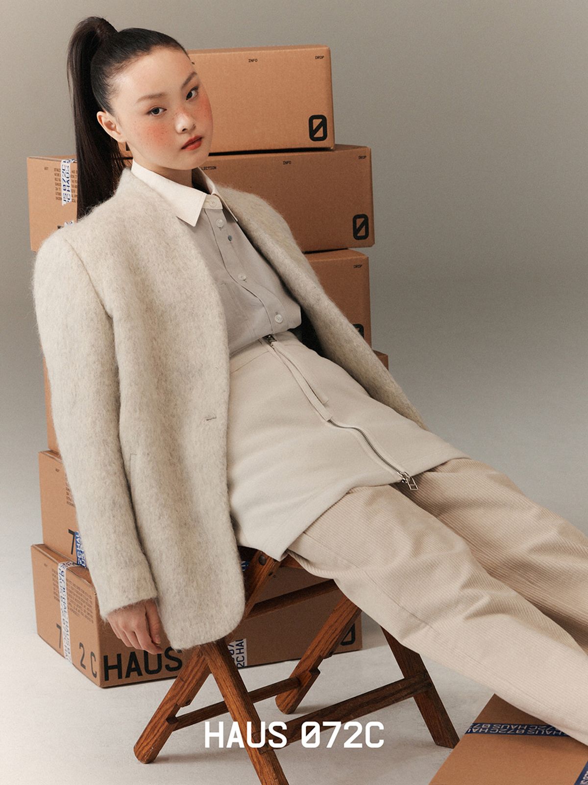 하우스공칠이씨(HAUS072C) TWO-TONE LAYERED SKIRT LIGHT BEIGE
