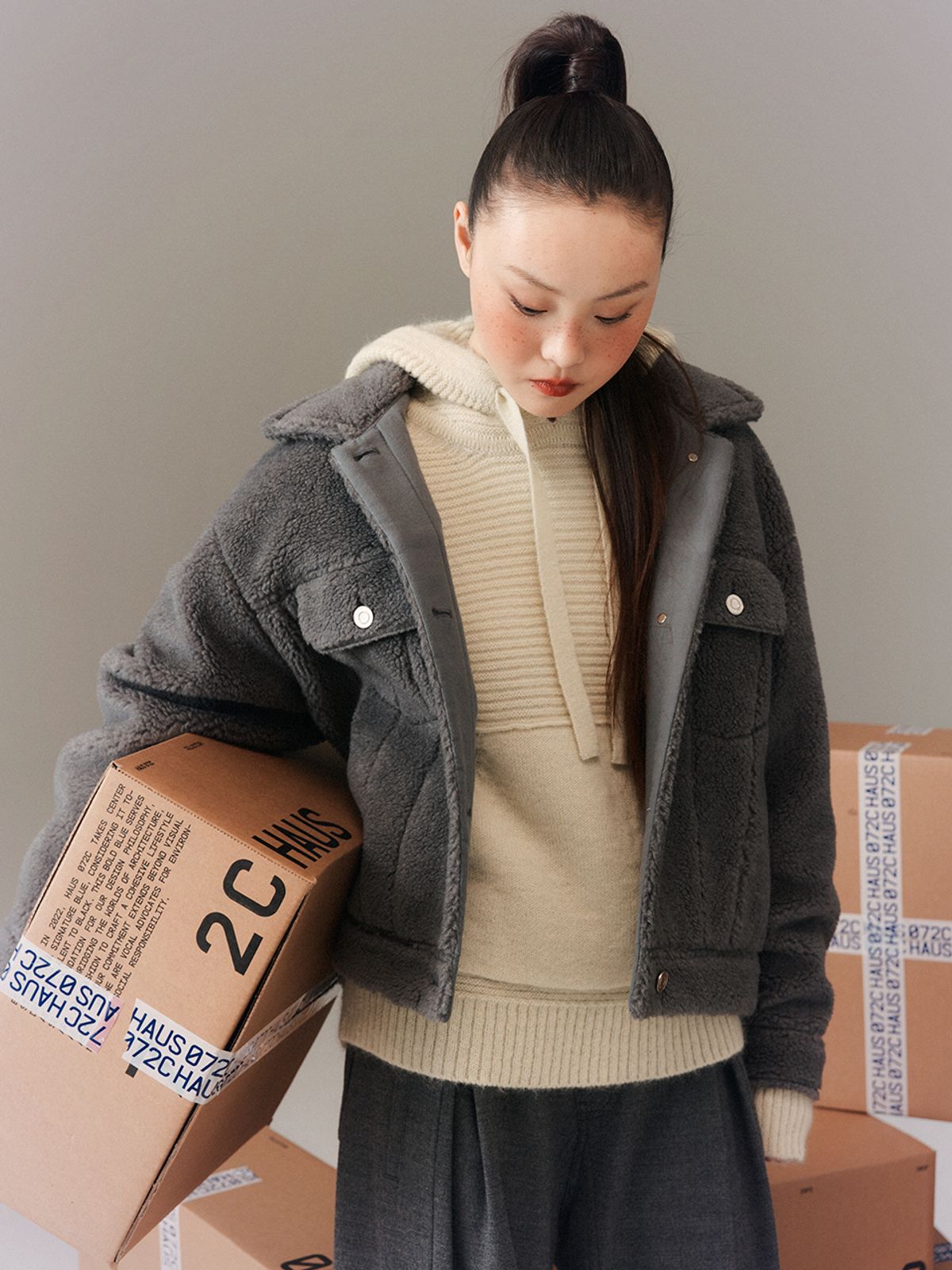 하우스공칠이씨(HAUS072C) POCKET FLEECE JACKET DARK GREY