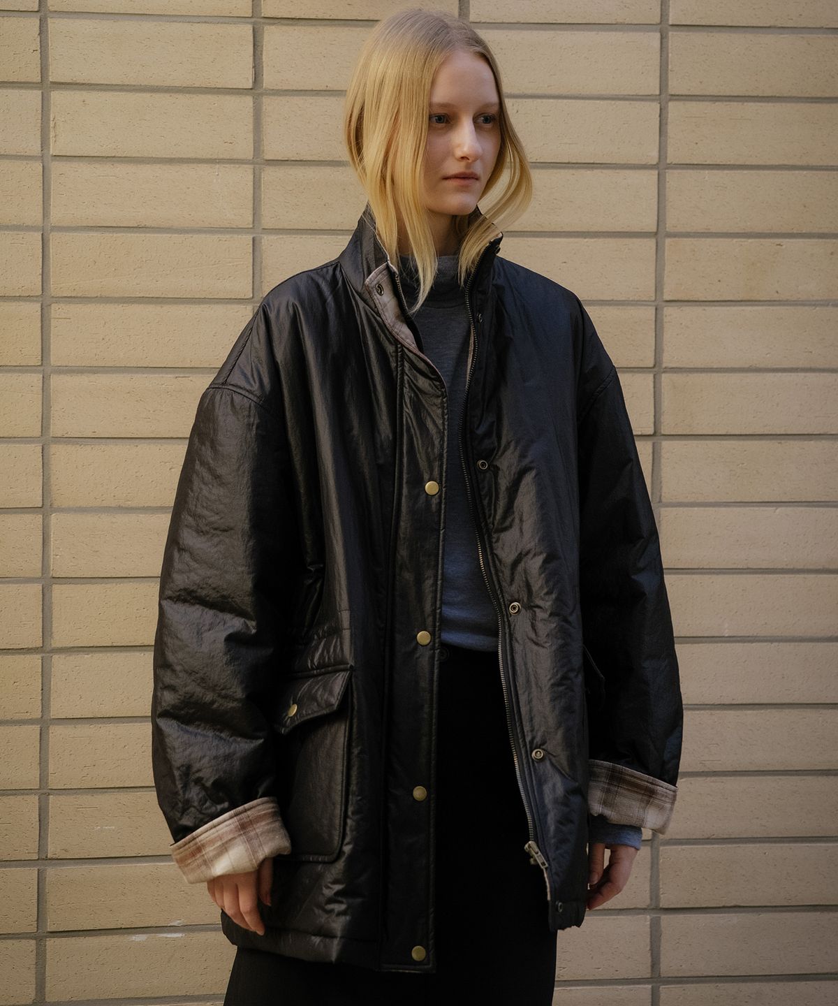 노운베러(KNOWNBETTER) Check pointed high-neck puffer coat [KNFW04CT09]_[2color]