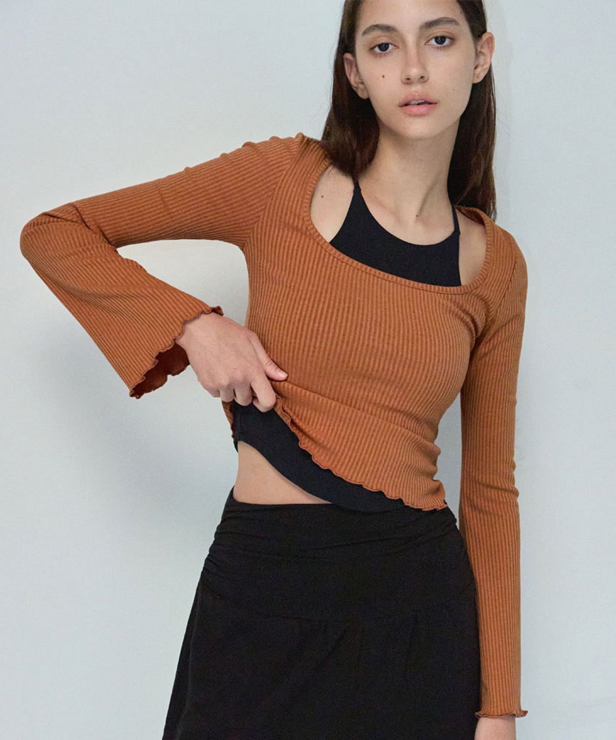 데비웨어(DEVIWEAR) 골지 벨 롱슬리브 DEVI-T0136-펌킨