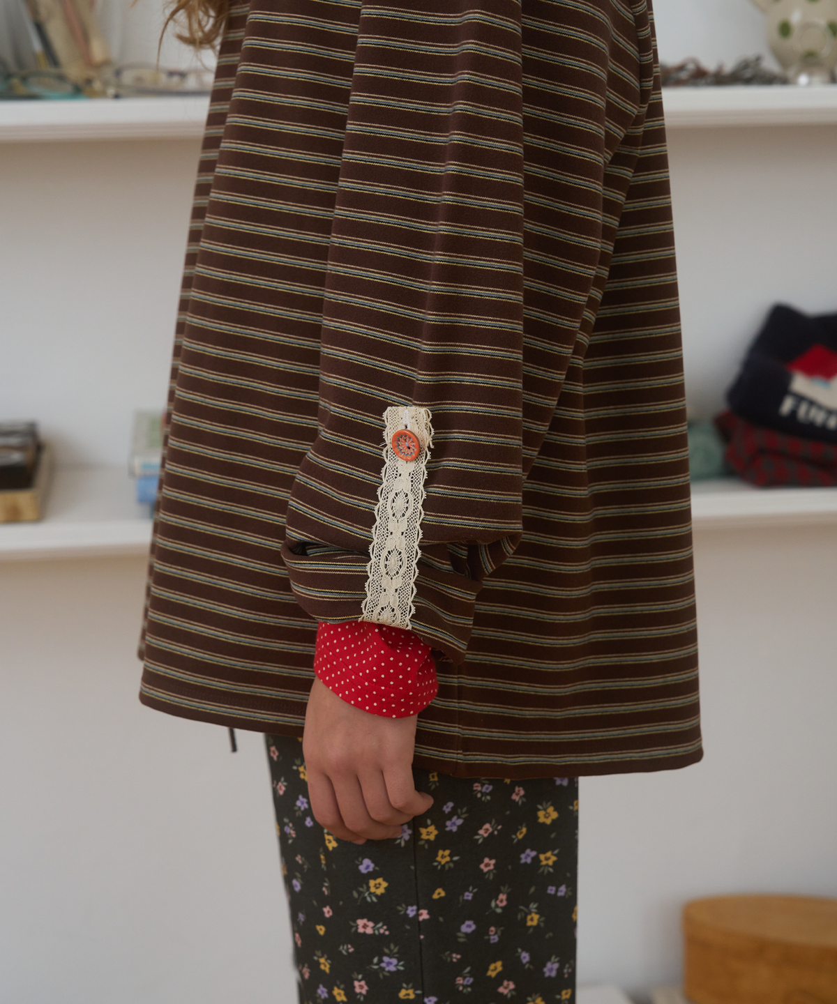 펀프롬펀(FUNFROMFUN) Loose Fit Stripe Tee, Brown