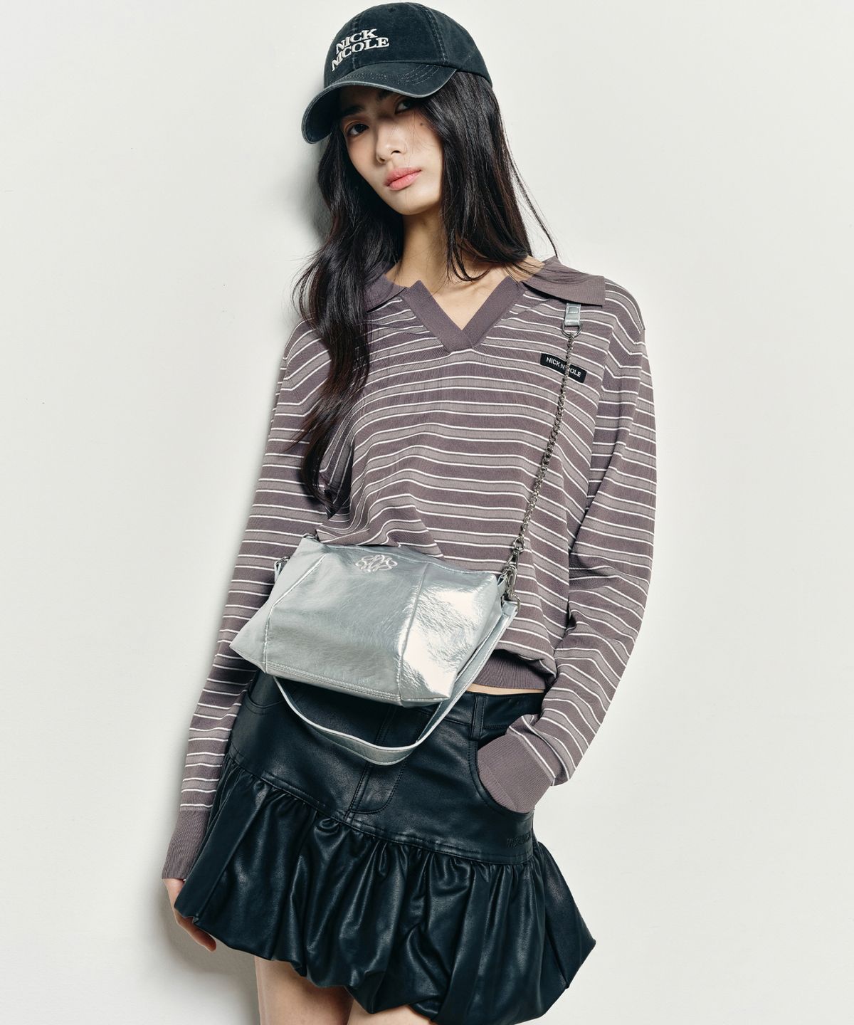 닉앤니콜(NICK&NICOLE) NICOLE SQUARE SHOULDER MINI CHAIN BAG_SILVER