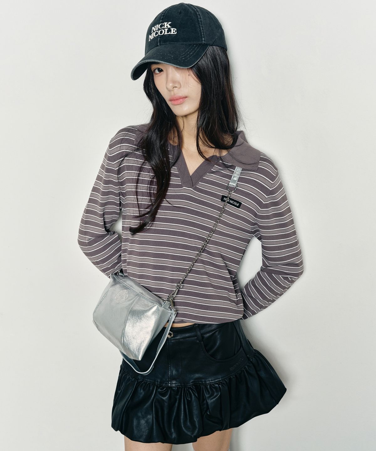 닉앤니콜(NICK&NICOLE) NICOLE SQUARE SHOULDER MINI CHAIN BAG_SILVER