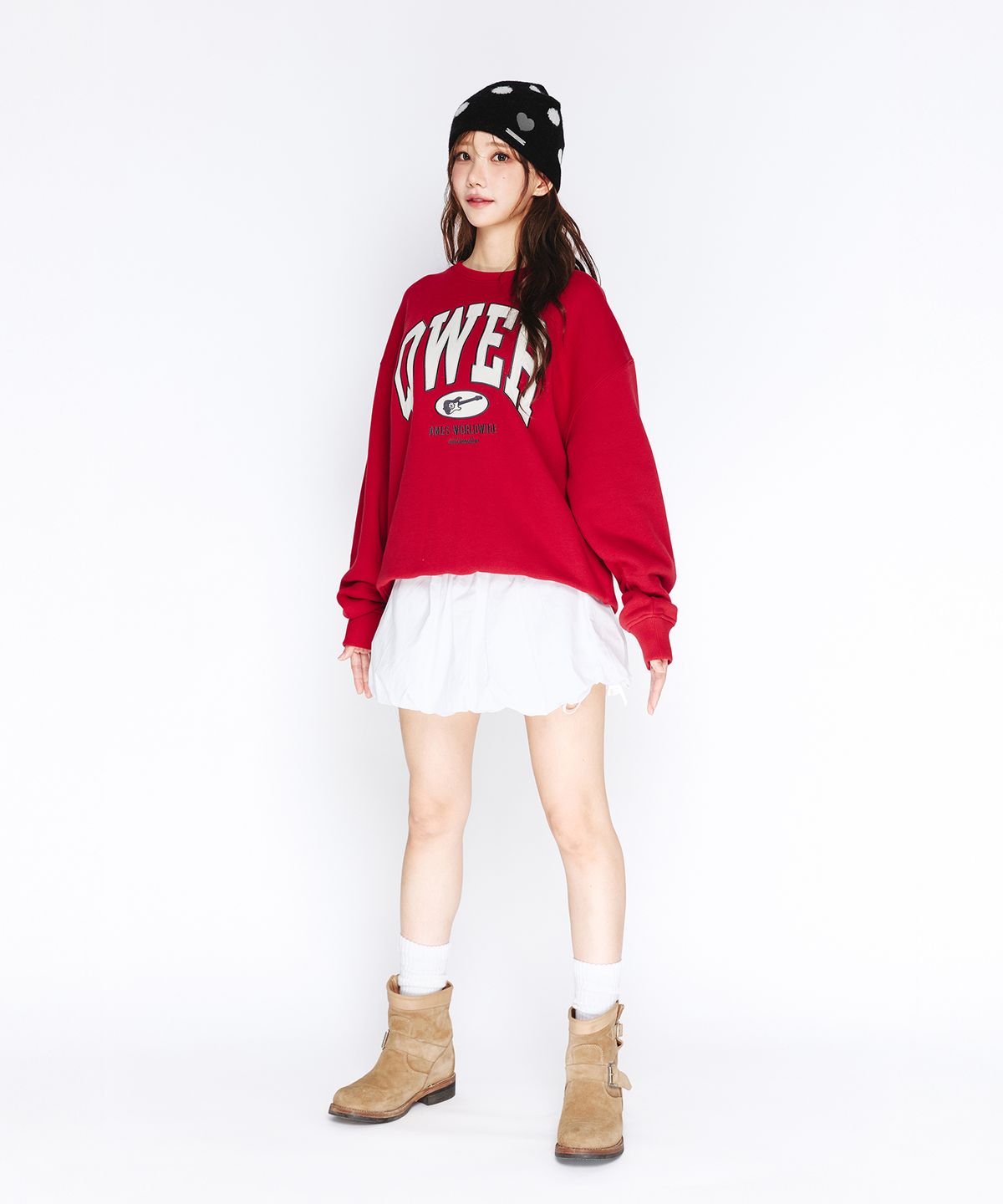 아메스 월드와이드(AMES-WORLDWIDE) QWER BASIC APPLIQUE SWEATSHIRT RED