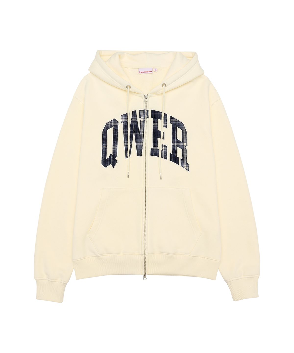 아메스 월드와이드(AMES-WORLDWIDE) QWER BASIC APPLIQUE HOODIE ZIP-UP CREAM