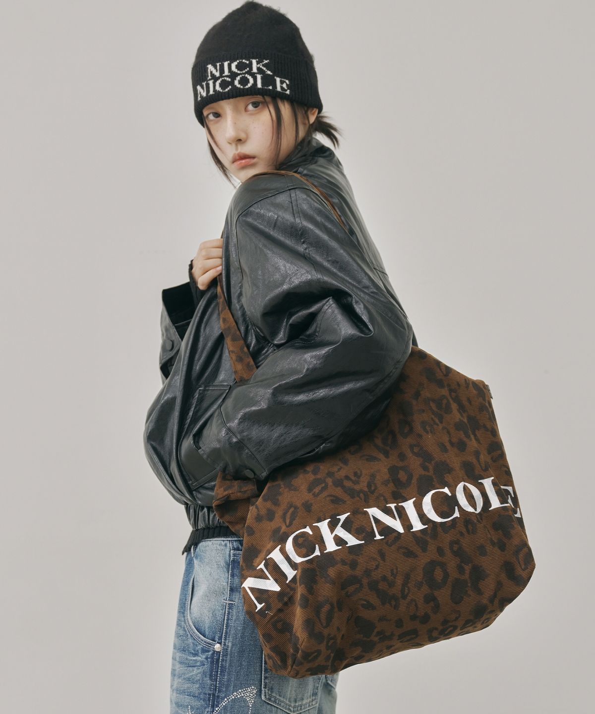 닉앤니콜(NICK&NICOLE) LEOPARD TWOWAY CORDUROY ECOBAG_BROWN