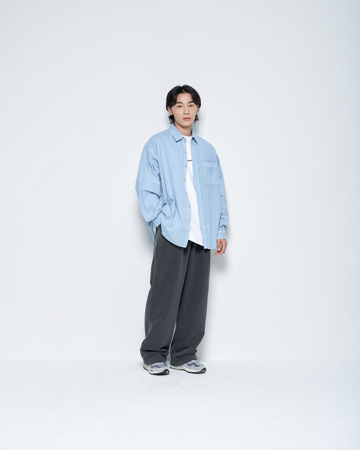 피에스쇼퍼(PSSHOPPER) 피그먼트 고밀도 데미지 셔츠[스카이]