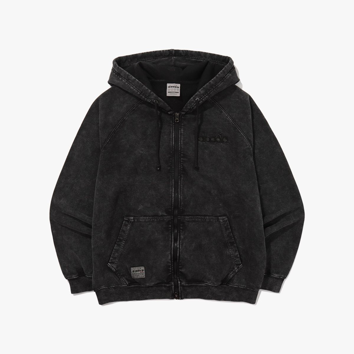 디아도라(diadora) 가먼트워싱 스웻 후드집업 자켓 BLACK