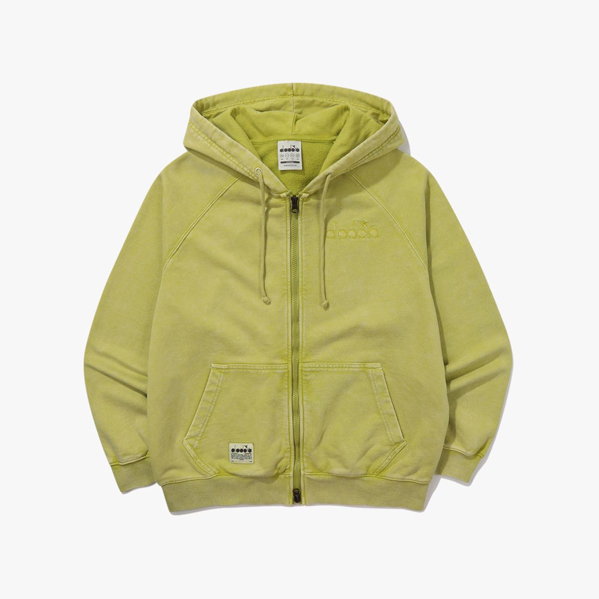 디아도라(diadora) 가먼트워싱 스웻 후드집업 자켓 LIME