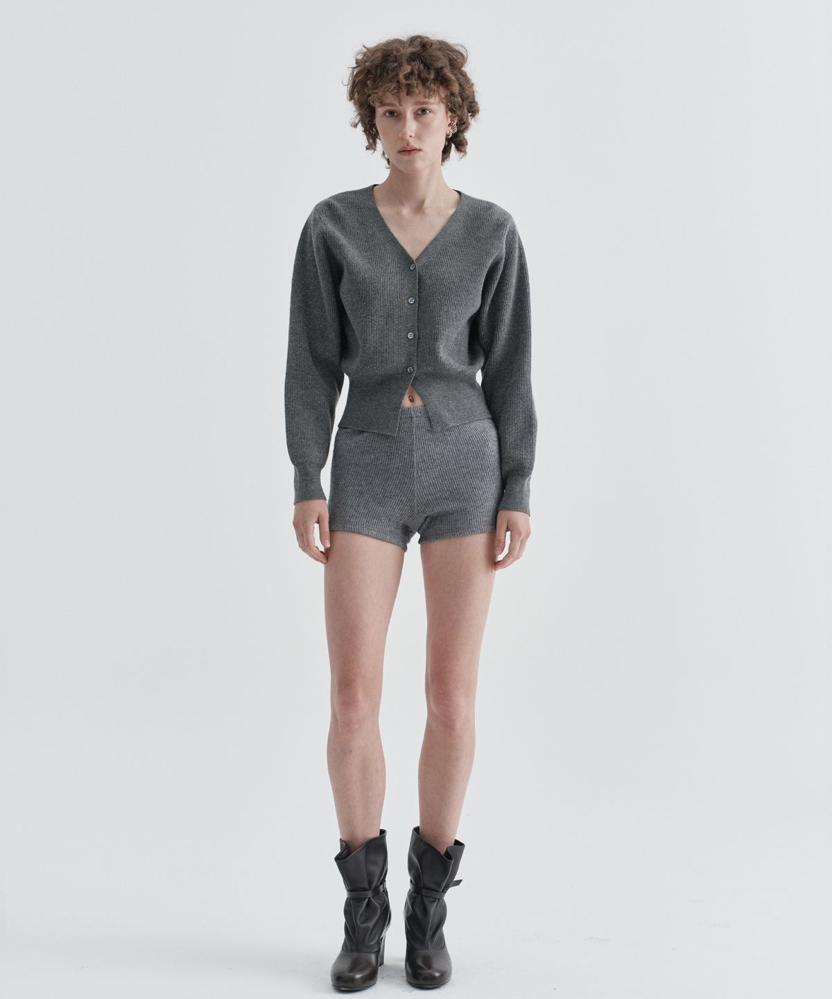 이지오 우먼(EZIO WOMEN) W Corsel Crop Cardigan_Melange Grey