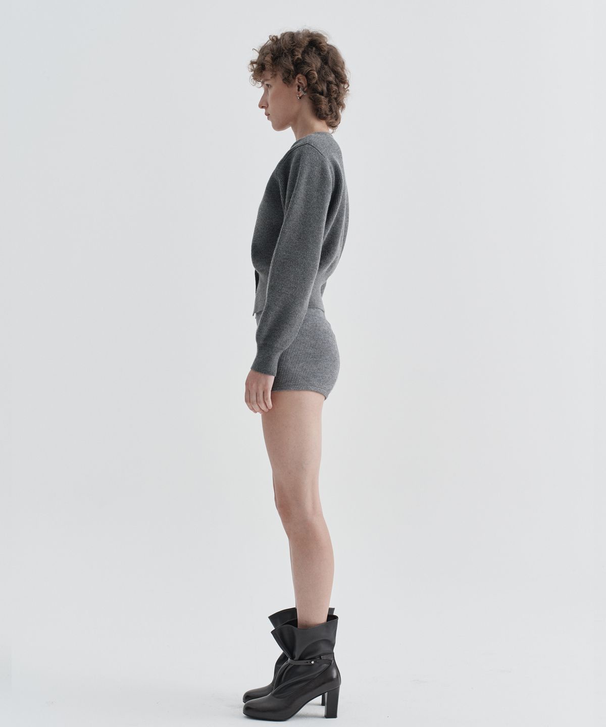이지오 우먼(EZIO WOMEN) W Corsel Crop Cardigan_Melange Grey