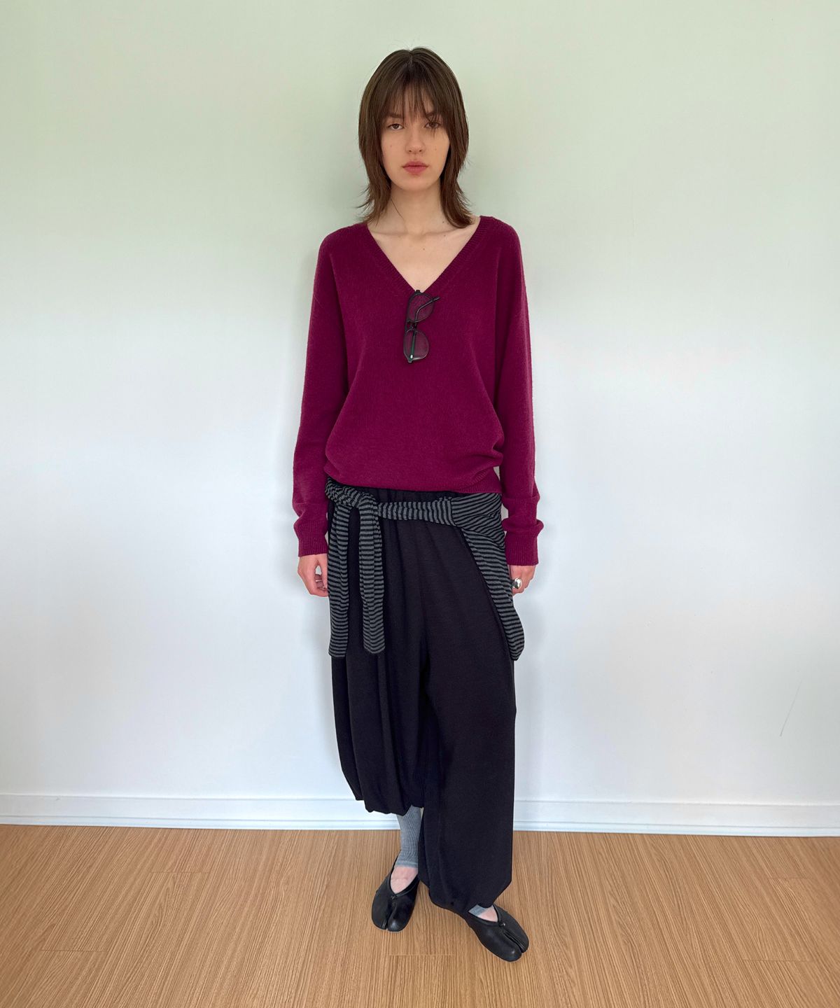 다이애그널(DIAGONAL) V NECK CASHMERE KNIT (plum)