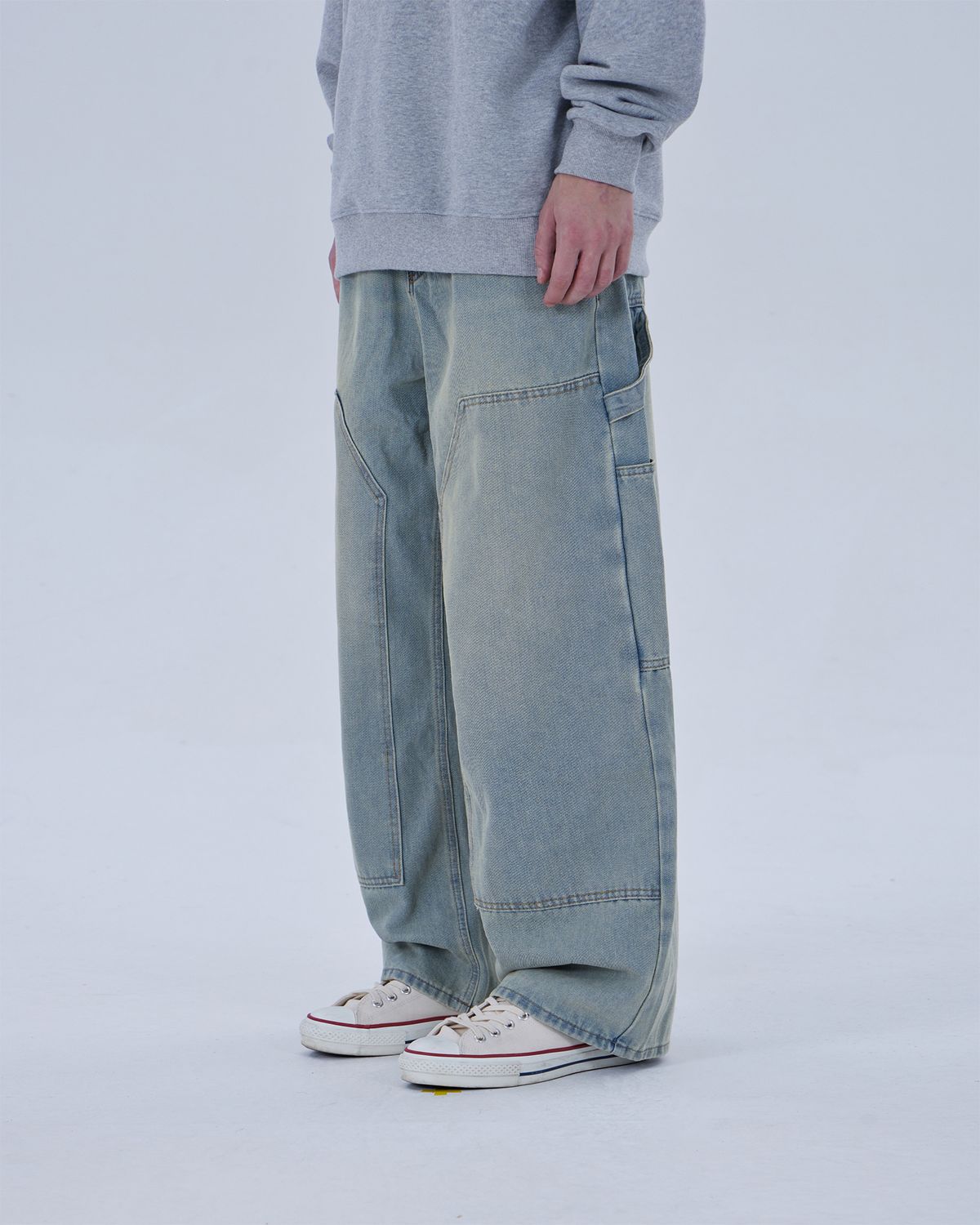 디스펑트(DYSFUNCT) DOUBLE KNEE WASHING DENIM PANTS (LIGHT BLUE)