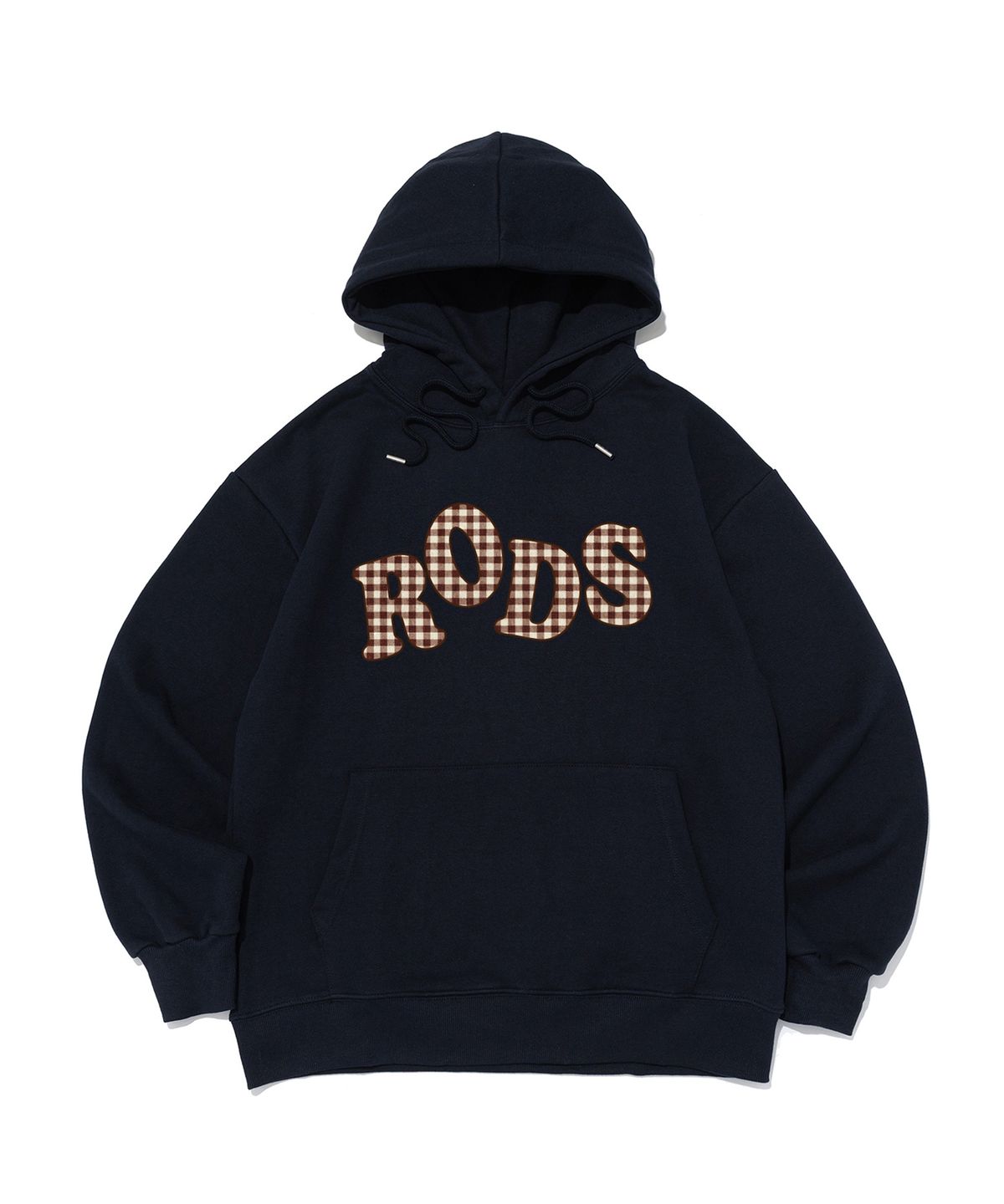 로아드로아(ROIDESROIS) [기모/NO기모] RODS 빅 로고 체크 후드티 (네이비)