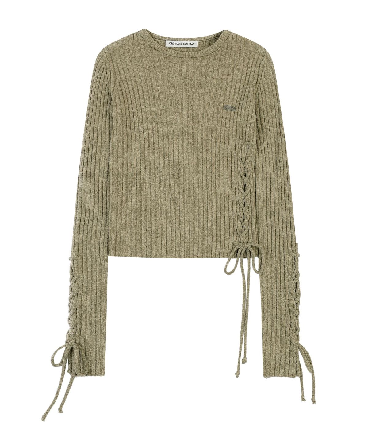 오디너리 홀리데이(ORDINARY HOLIDAY) LACE-UP SLIM PULLOVER [KHAKI]