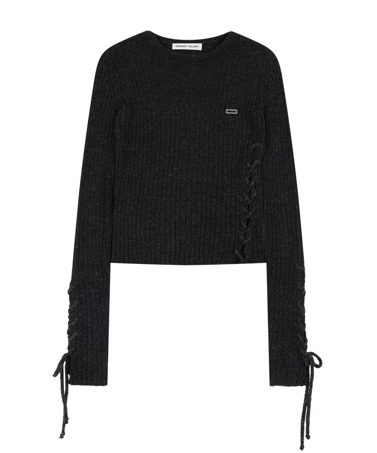 오디너리 홀리데이(ORDINARY HOLIDAY) LACE-UP SLIM PULLOVER [BLACK]