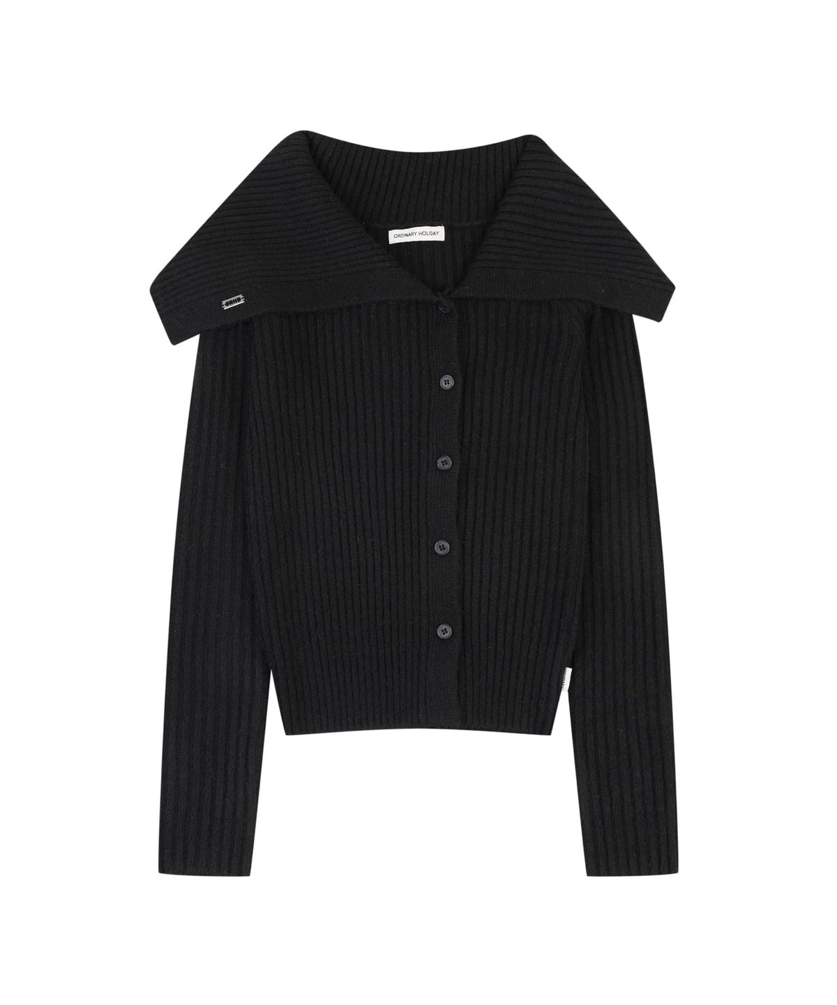 오디너리 홀리데이(ORDINARY HOLIDAY) ASYMMETRIC BUTTON CARDIGAN [BLACK]