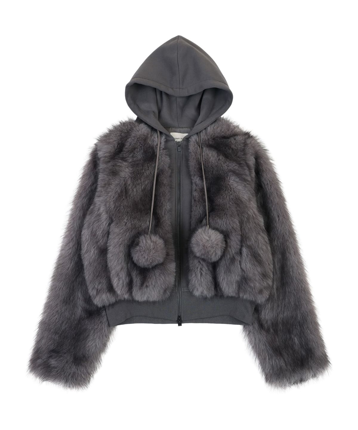 오디너리 홀리데이(ORDINARY HOLIDAY) MIXED FUR HOODED JUMPER [CHARCOAL]