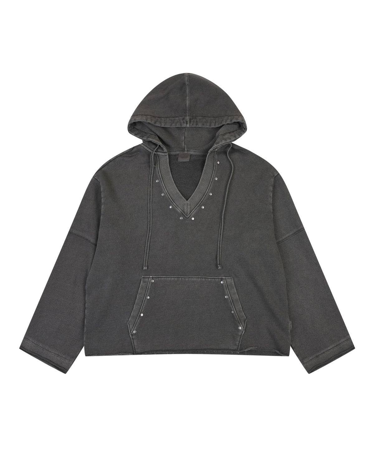 오디너리 홀리데이(ORDINARY HOLIDAY) PIGMENT DEEP V-NECK HOODIE [CHARCOAL]