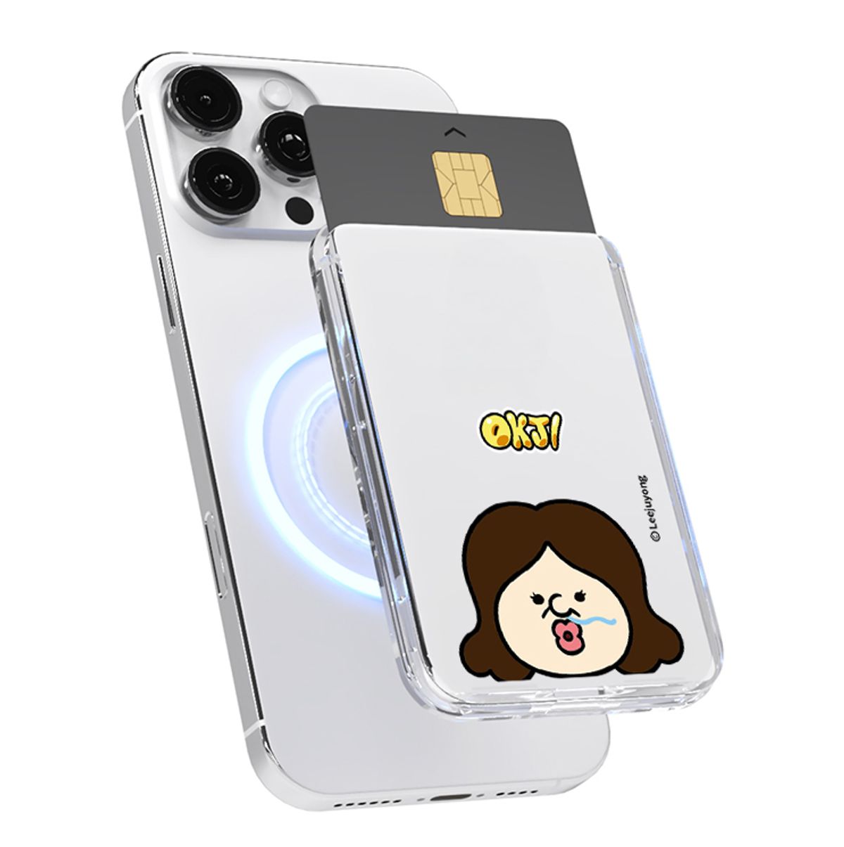 케이스픽스(CASEFIX) 빵빵이의일상 커플즈 투명 맥세이프 슬라이드 카드지갑