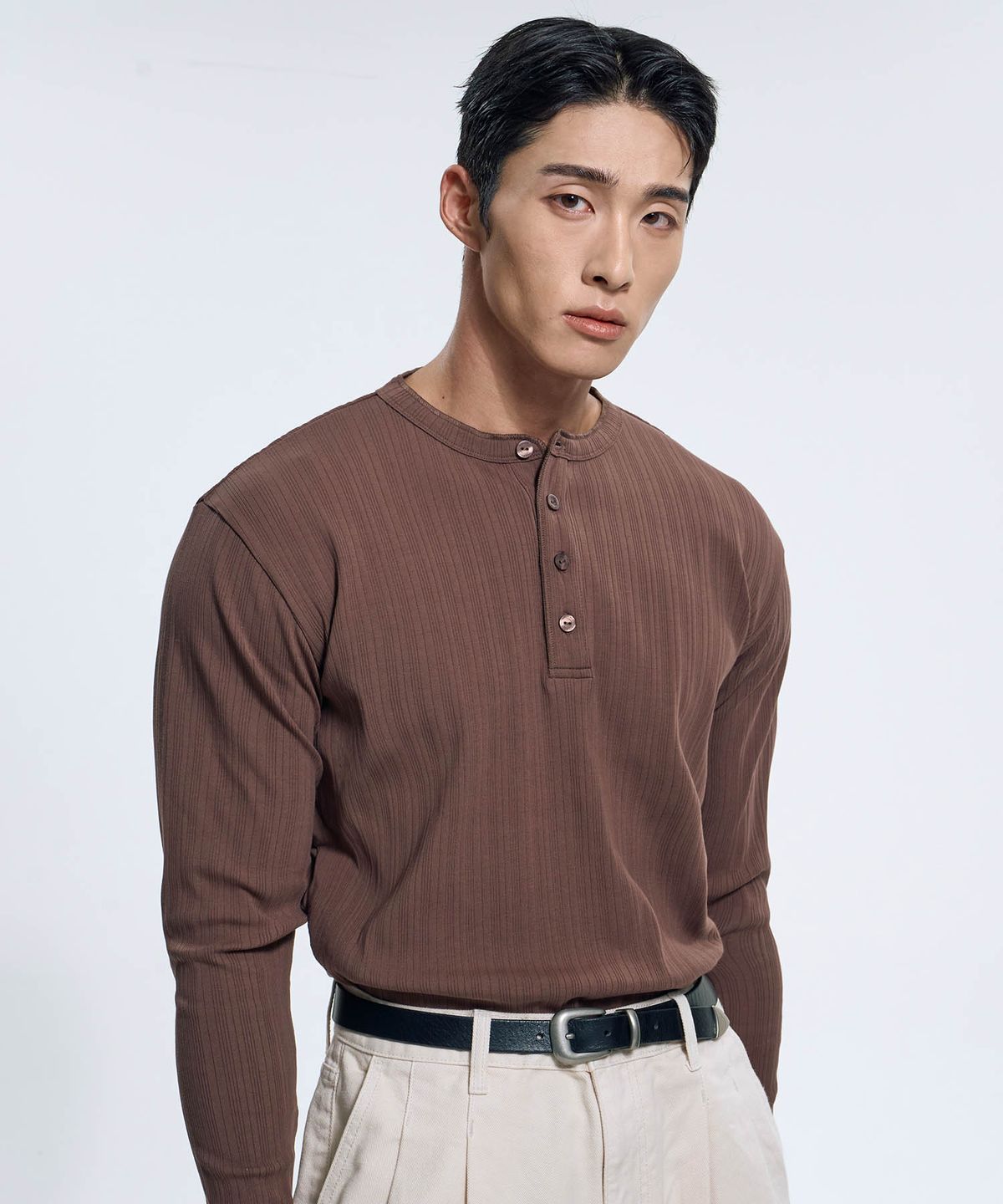 토런스(TOLANCE) 헨리넥 머슬핏 골지 롱슬리브 3Color