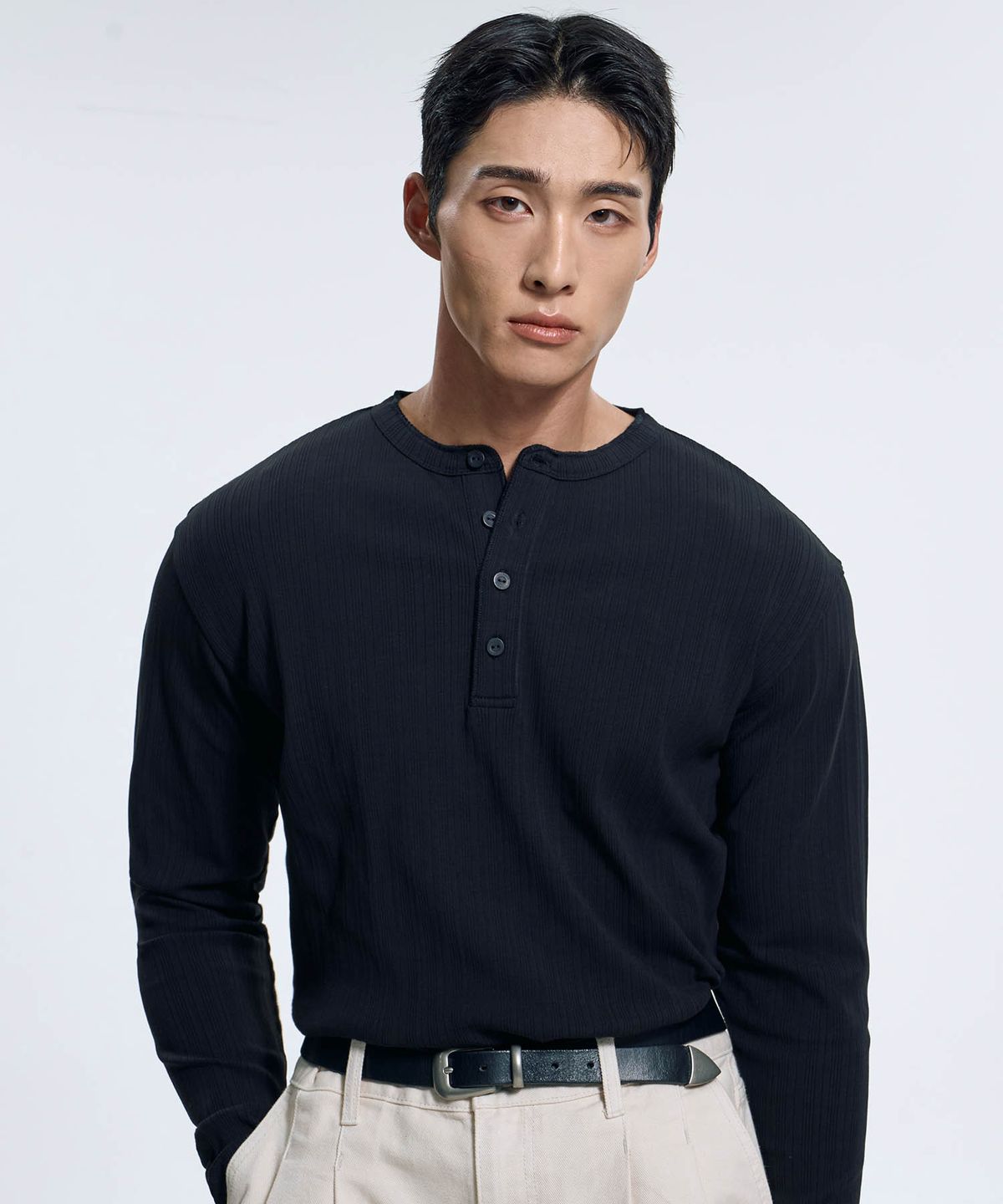 토런스(TOLANCE) 헨리넥 머슬핏 골지 롱슬리브 3Color