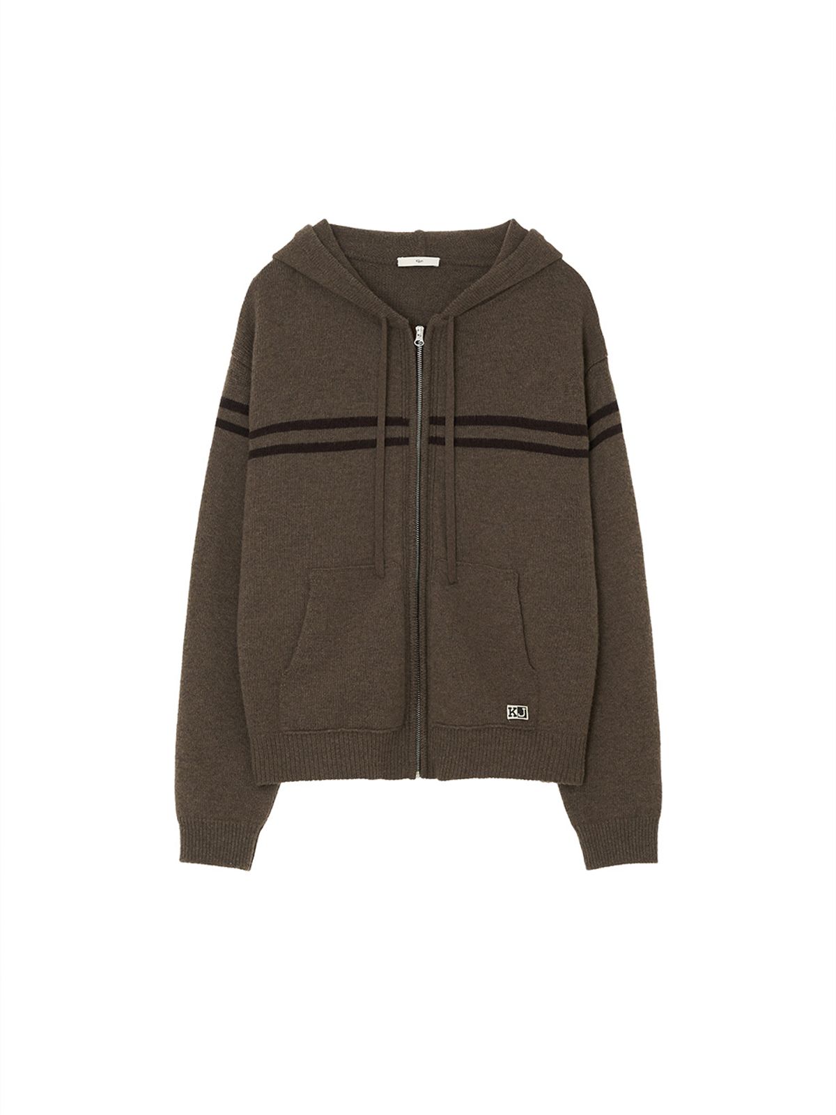 기준 맨(KIJUN MEN) Double Line Knit Hoodie Zip-up Brown