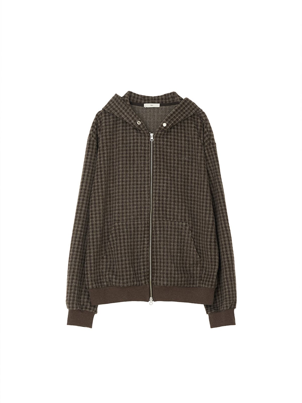 기준 맨(KIJUN MEN) Hairy Plaid Hoodie Zip-Up Brown