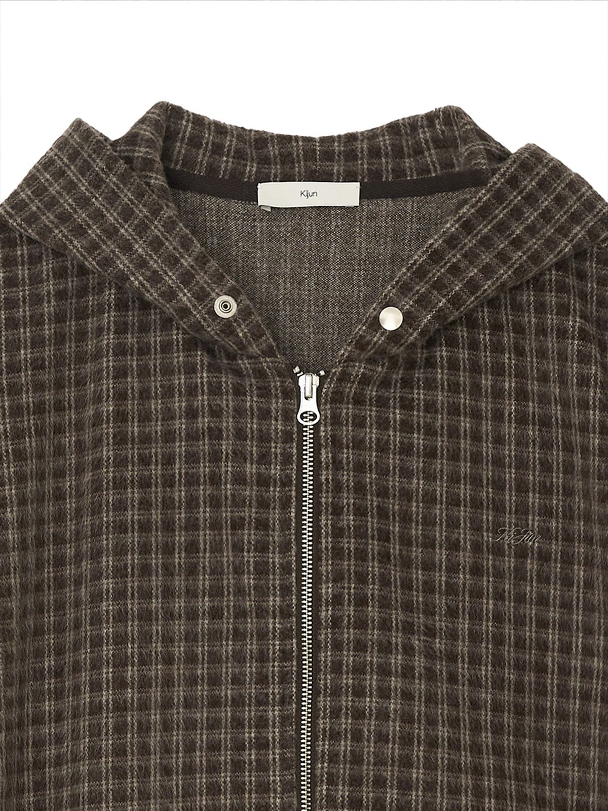 기준 맨(KIJUN MEN) Hairy Plaid Hoodie Zip-Up Brown