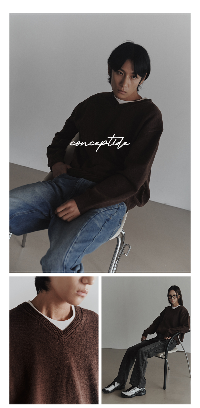 MUSINSA公式 | CONCEPTIDE ネイダー Vネックニット_Brown