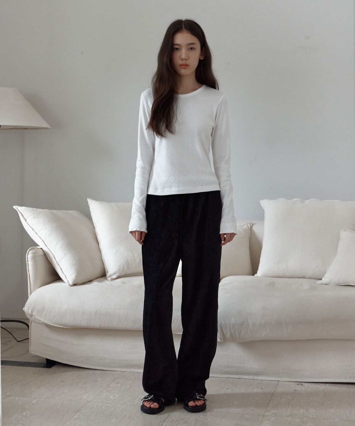 38컴온커먼(38COMEONCOMMON) Pointelle Slim Cotton Tee (White)