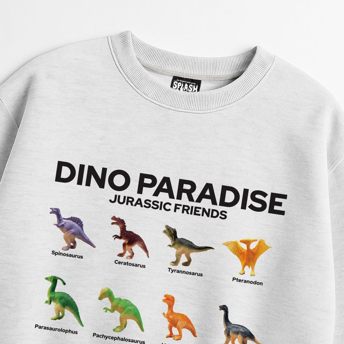스플래시코드(SPLASHCODE) 헤비 크루넥 맨투맨 멜란지화이트 - 디노 파라다이스(Dino Paradise)
