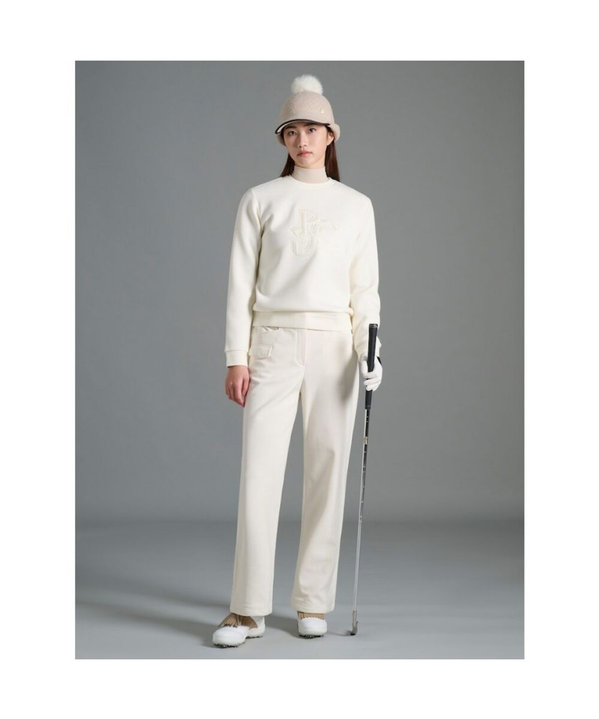 빈폴골프(BEANPOLE GOLF) 여성 라운드넥 블루종핏 긴소매 티셔츠 - 아이보리