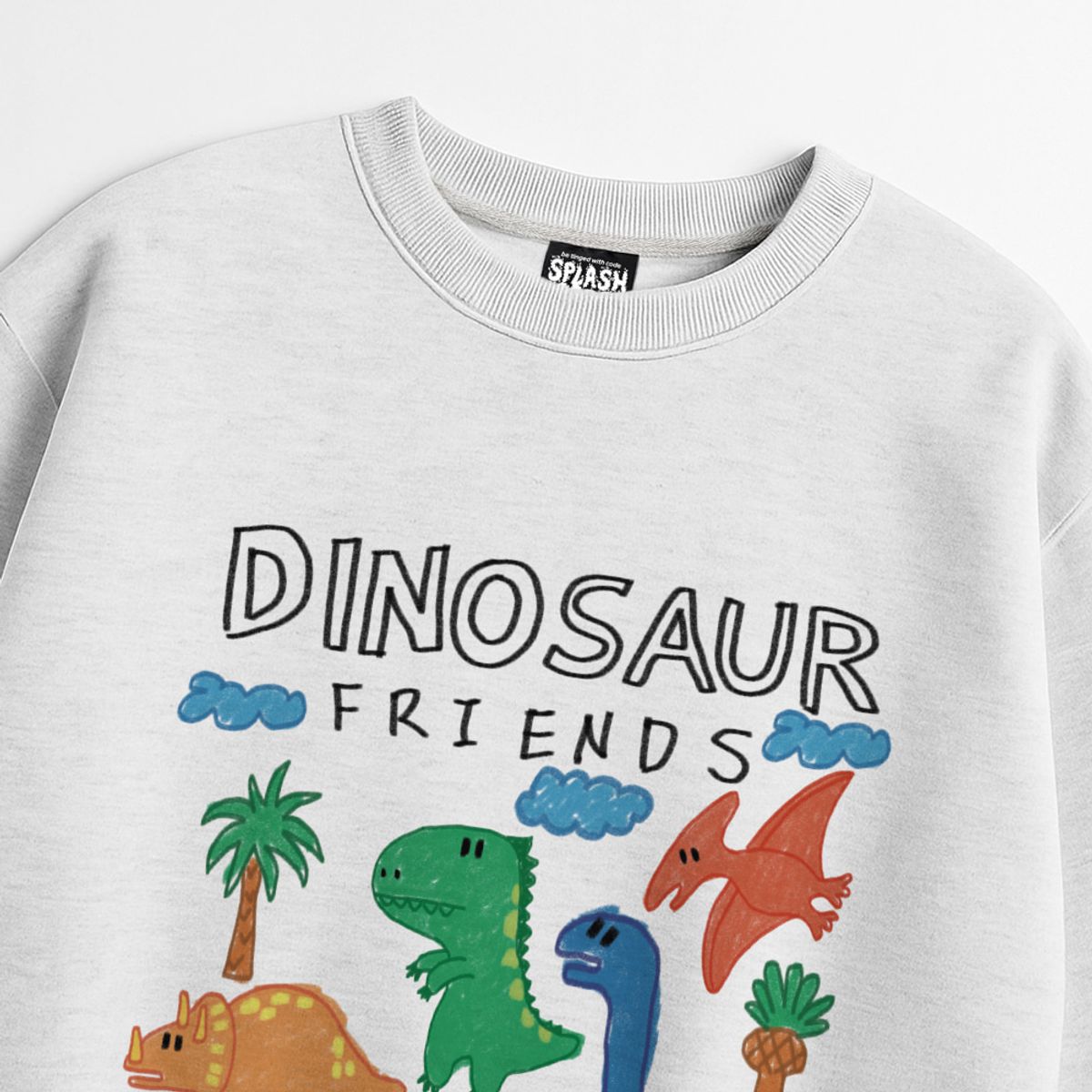 스플래시코드(SPLASHCODE) 헤비 크루넥 맨투맨 멜란지화이트 - 크레용 공룡 친구들(Crayon Dino Friends)