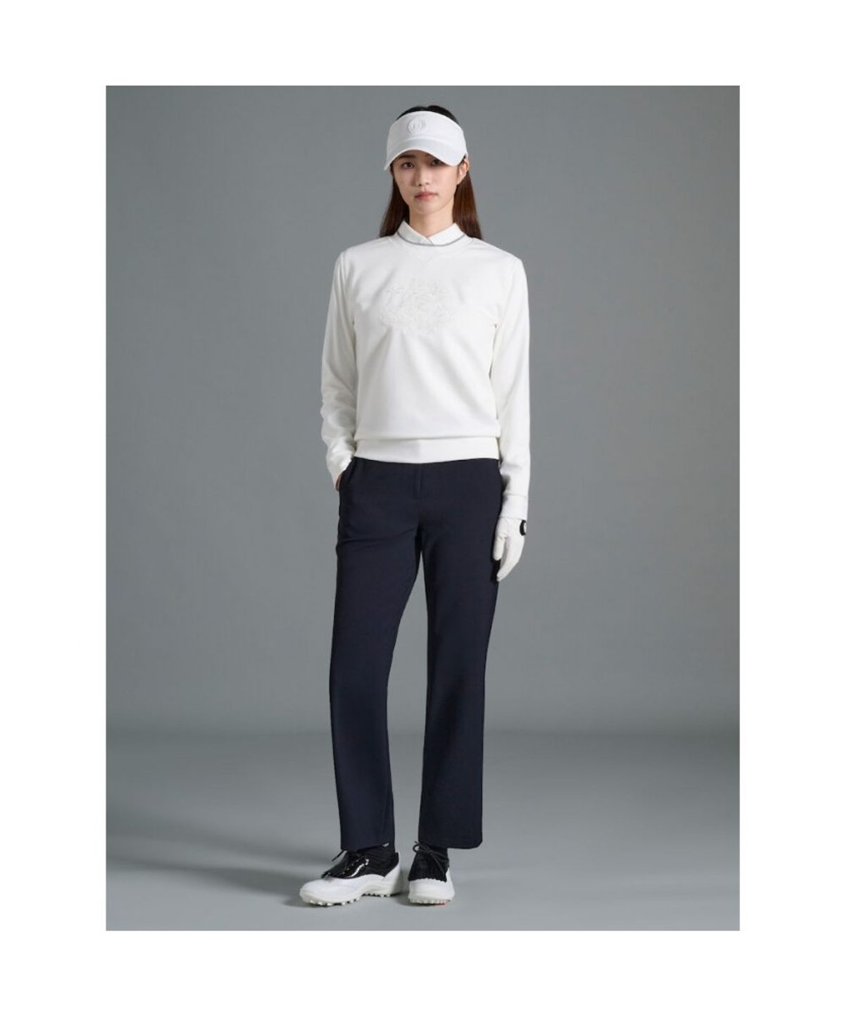 빈폴골프(BEANPOLE GOLF) 여성 원포인트 블루종핏 긴소매 티셔츠 - 화이트