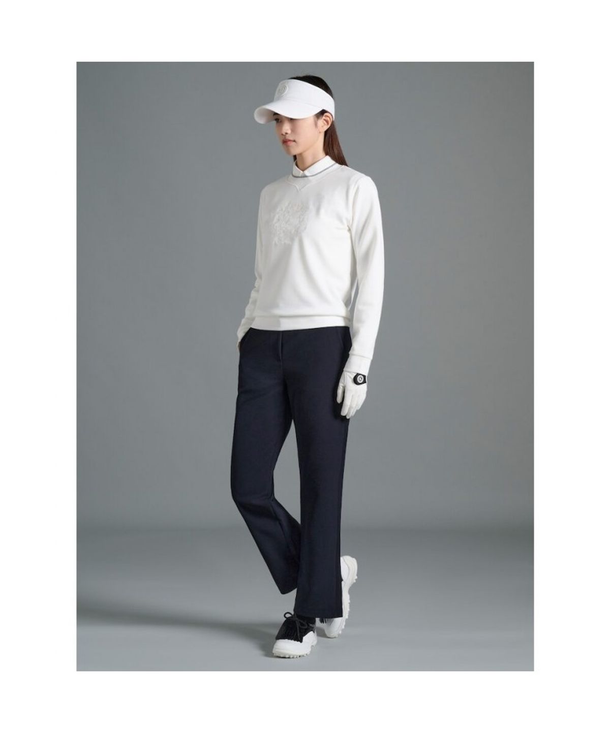 빈폴골프(BEANPOLE GOLF) 여성 원포인트 블루종핏 긴소매 티셔츠 - 화이트