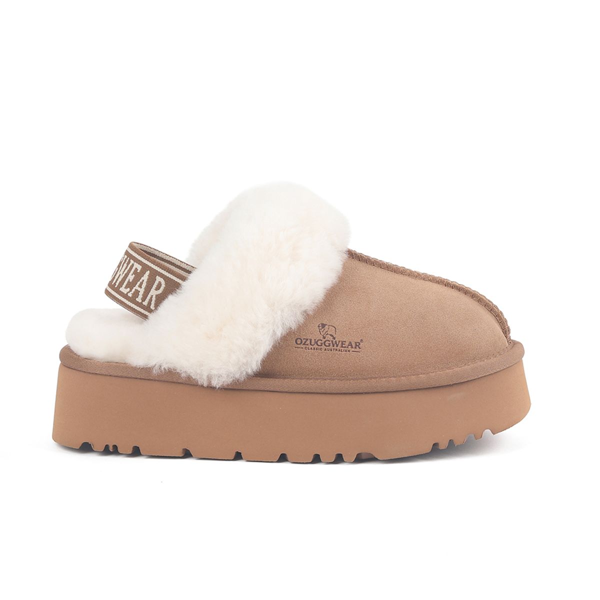 오즈어그웨어(OZ UGG WEAR) 어덜트 플랫폼 슬리퍼 백스트랩 브라운