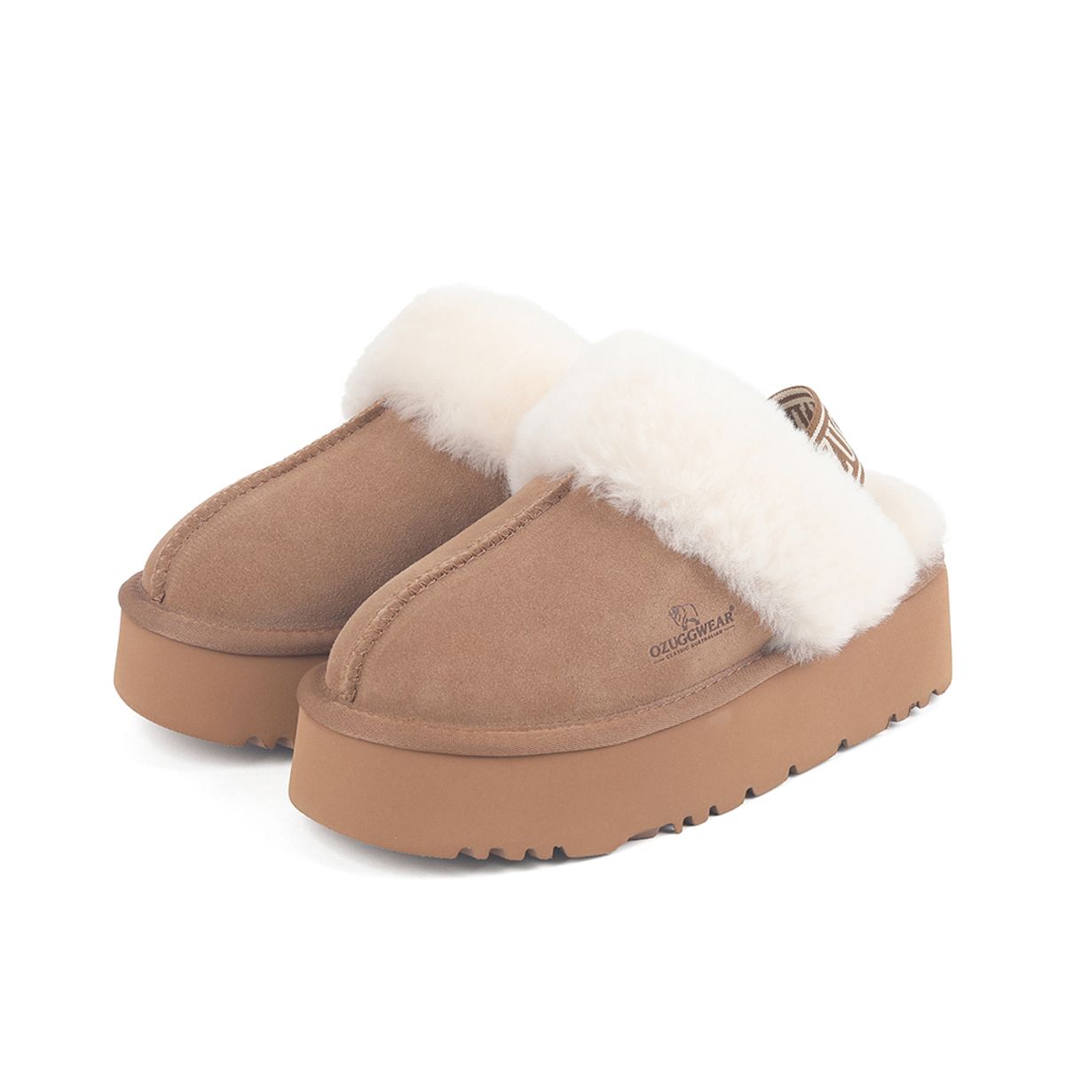 오즈어그웨어(OZ UGG WEAR) 어덜트 플랫폼 슬리퍼 백스트랩 브라운