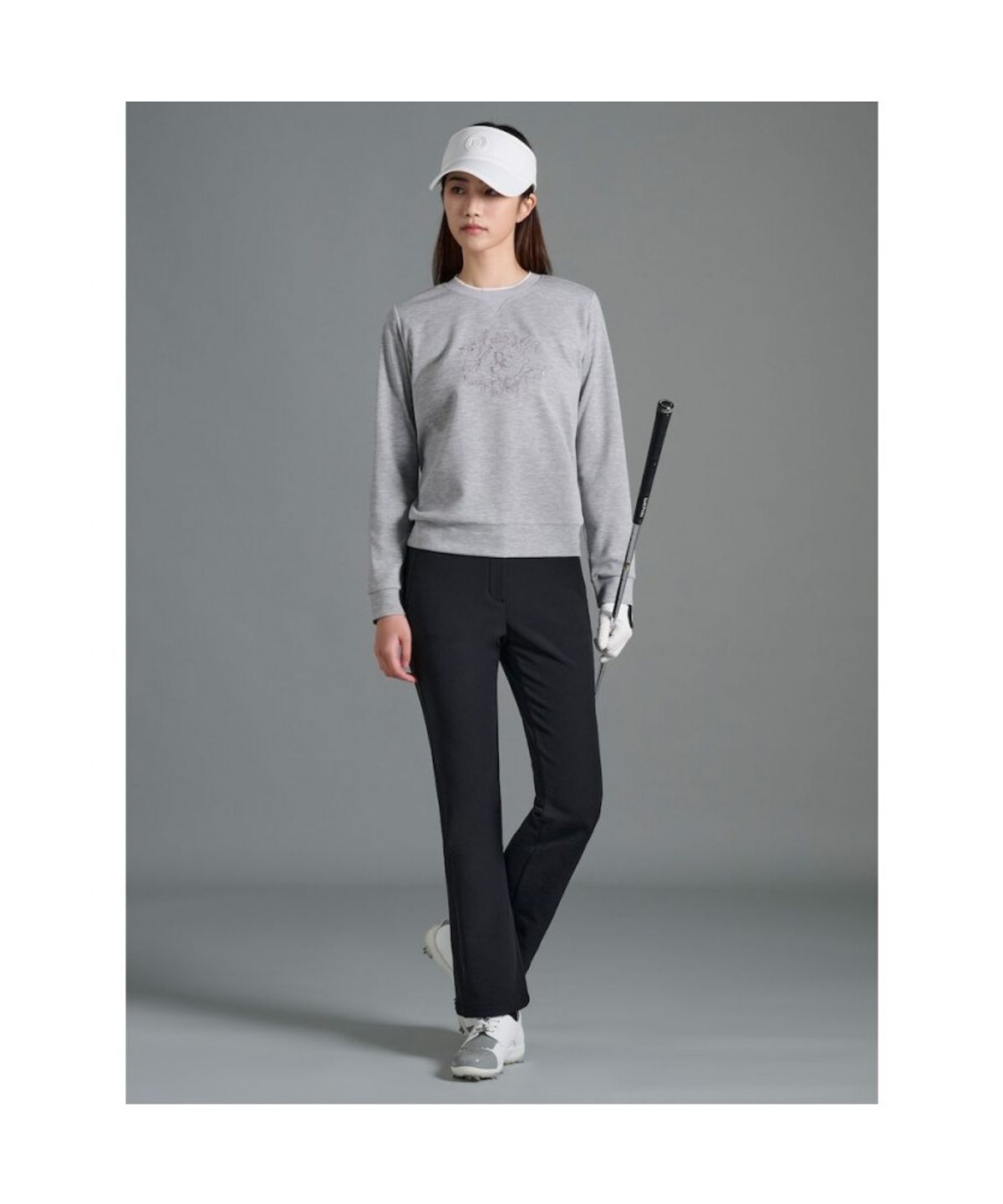 빈폴골프(BEANPOLE GOLF) 여성 원포인트 블루종핏 긴소매 티셔츠 - 그레이