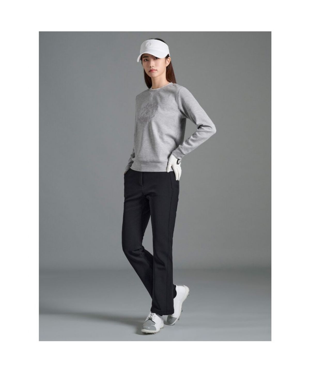 빈폴골프(BEANPOLE GOLF) 여성 원포인트 블루종핏 긴소매 티셔츠 - 그레이