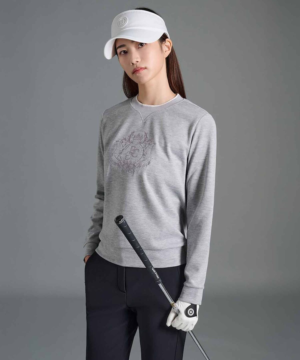 빈폴골프(BEANPOLE GOLF) 여성 원포인트 블루종핏 긴소매 티셔츠 - 그레이
