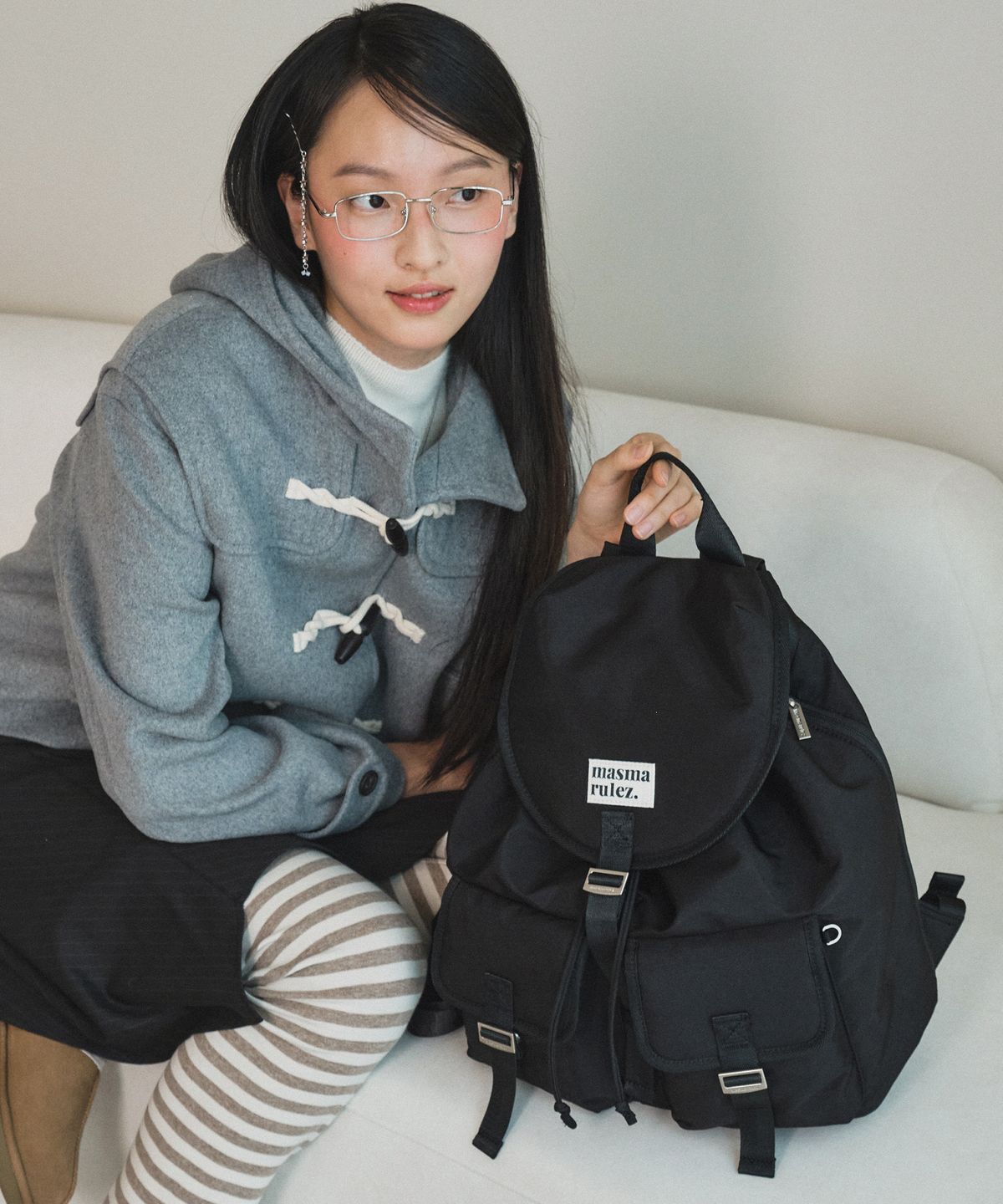 마스마룰즈(MASMARULEZ) Glossy belted flap backpack_Black